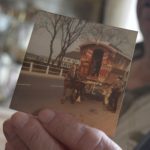 George Smith Holding Image of the newly restored Reading wagon in Bently – Copy